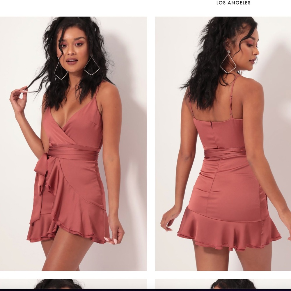 Lucy in the Sky Becca Satin Ruffle Dress, Rust Sz M